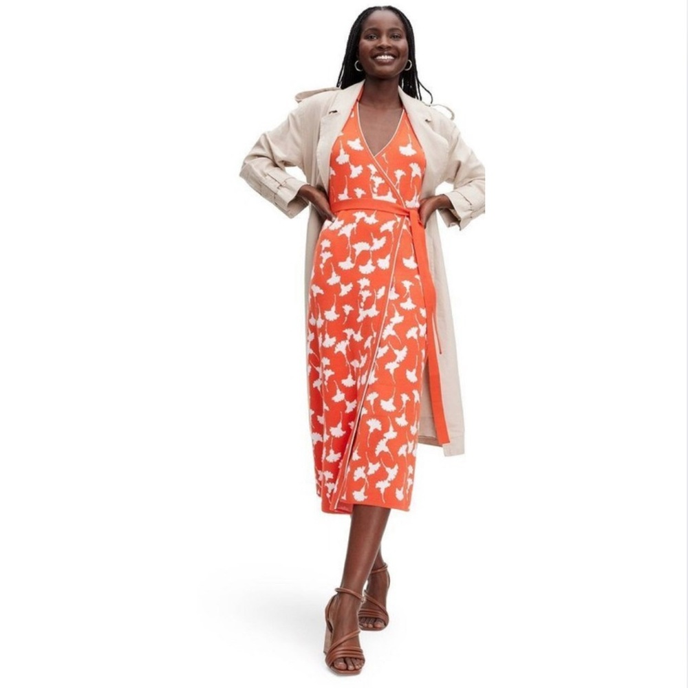 NWT-Diane Von Furstenberg Ginkgo Cherry Tomato Midi Wrap Dress